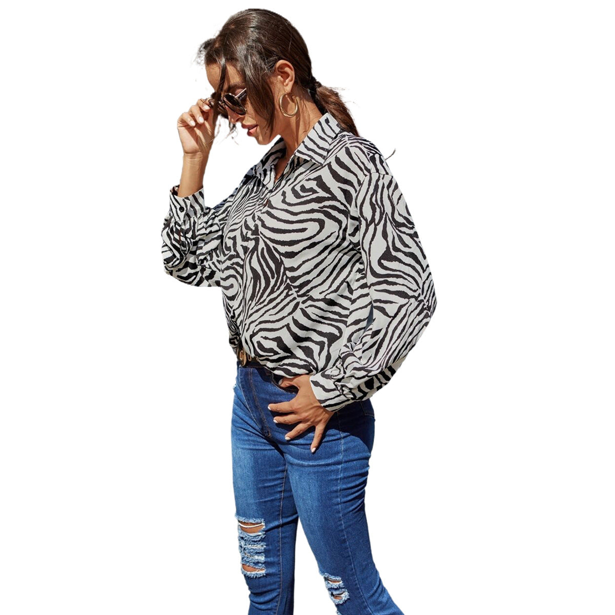 Chemise à manches courtes pour femmes avec imprimé zèbre et nœud décontracté Chic und Stil