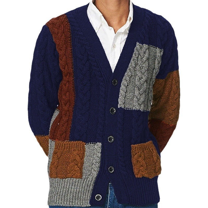 Cardigan homme en gros tricot avec accents colorés et poches pratiques Chic und Stil