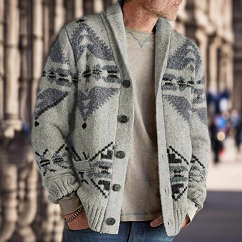 Men's knit jacket with a geometric pattern and a soft, warm lining Chic and Style