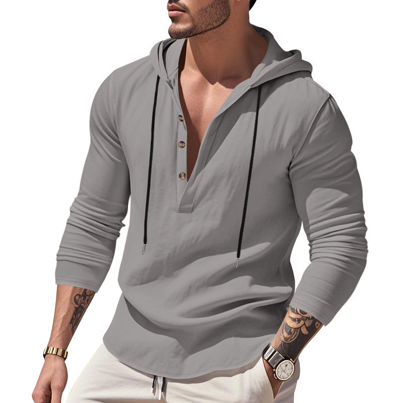 Hommes sweat à capuche décontracté avec col boutonné moderne Chic und Stil