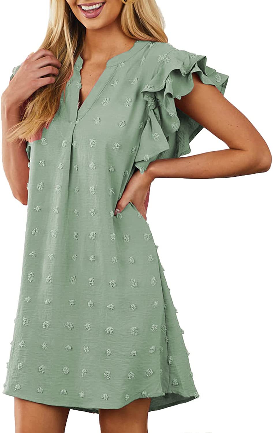 Women's Chic and Stylish V-Neck Ruffle Sleeve Shift Dress