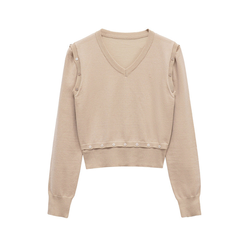 Pull en tricot pour femmes avec décolleté en V et boutons décoratifs Chic und Stil