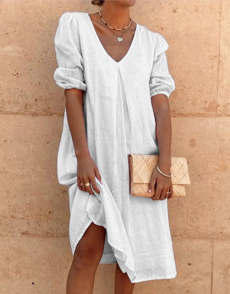 Robe midi à encolure en V à manches bouffantes pour femmes Chic und Stil