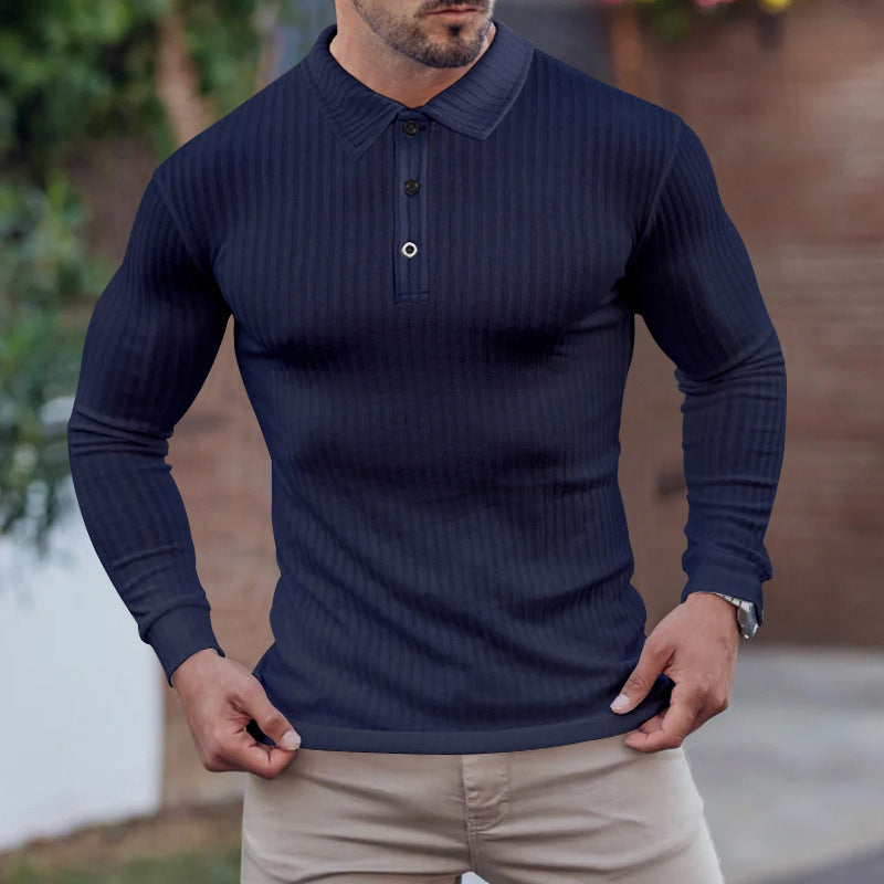 Chemise polo à manches longues pour hommes avec aspect ribbé structuré Chic und Stil