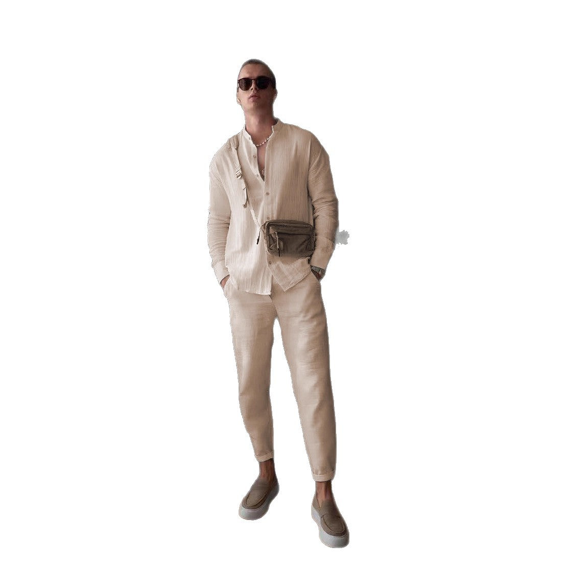 Chemise à manches longues élégante pour hommes avec tissu structuré et patte de boutonnage Chic und Stil