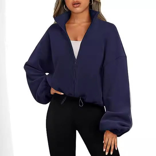 Pull-over en molleton décontracté pour femmes avec col haut et cordon de serrage Chic und Stil