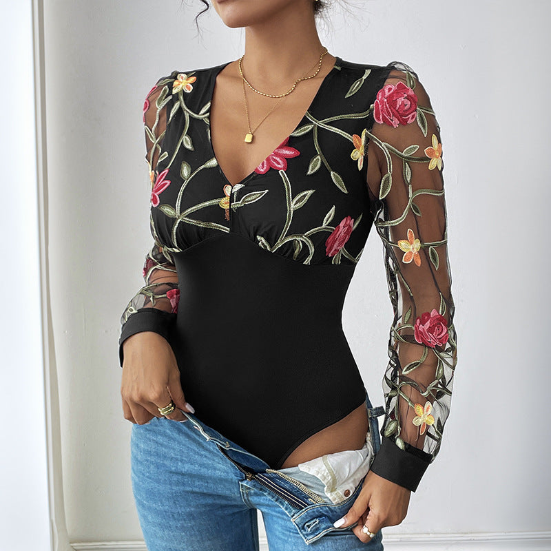 Body à motifs floraux brodé pour femme Chic und Stil