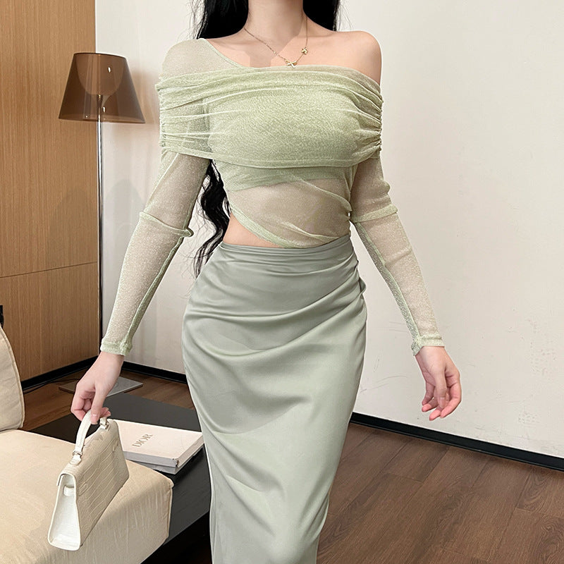 Robe maxi off-shoulder à fronce Chic und Stil femmes