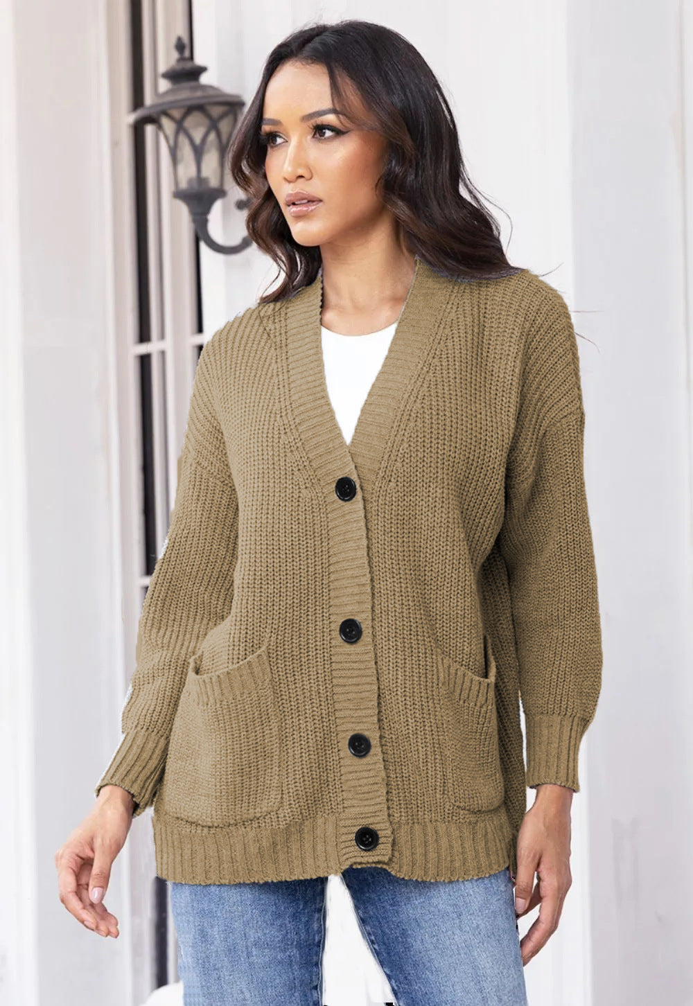 Cardigan en gros tricot pour femme avec poches pratiques et coupe décontractée Chic und Stil