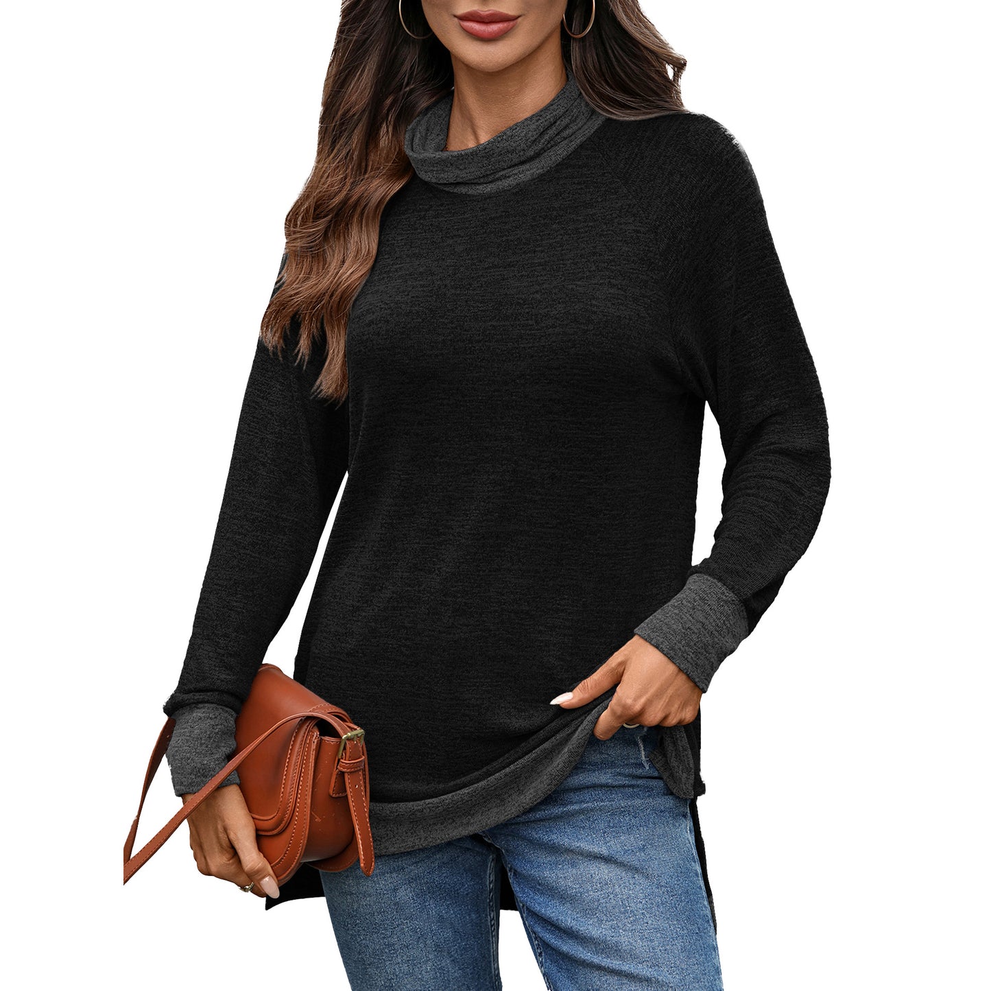 Pull casual pour femmes avec col montant et fentes latérales Chic und Stil
