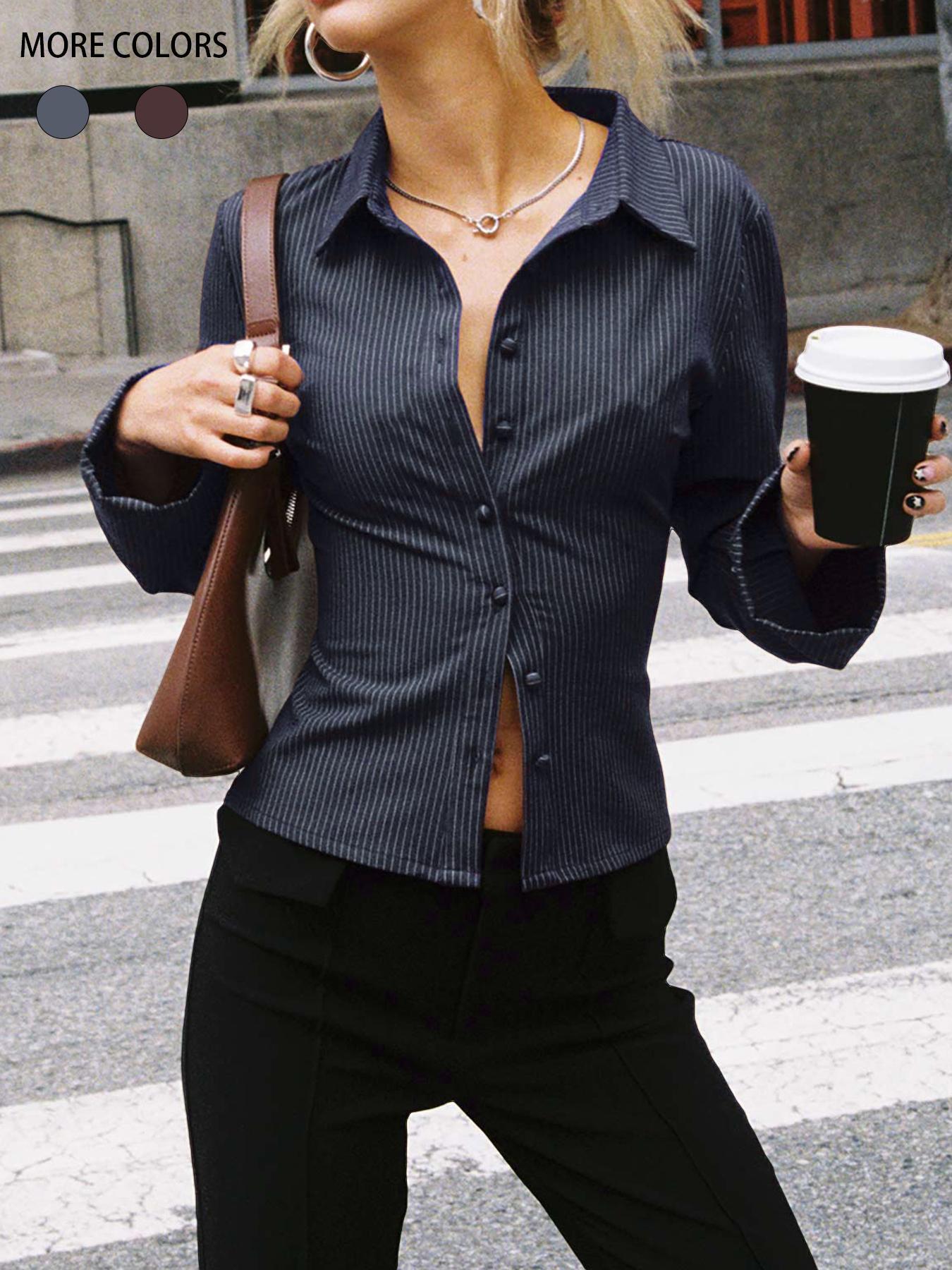 Chemisier rayé cintré pour dames avec col classique Chic und Stil
