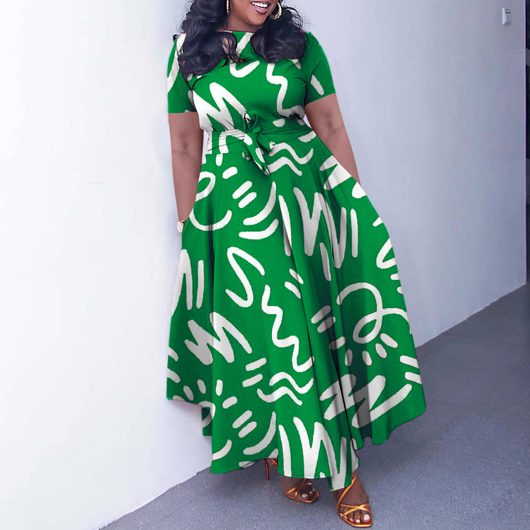 Robe maxi pour femmes avec un design graphique vif et des manches élégantes Chic und Stil