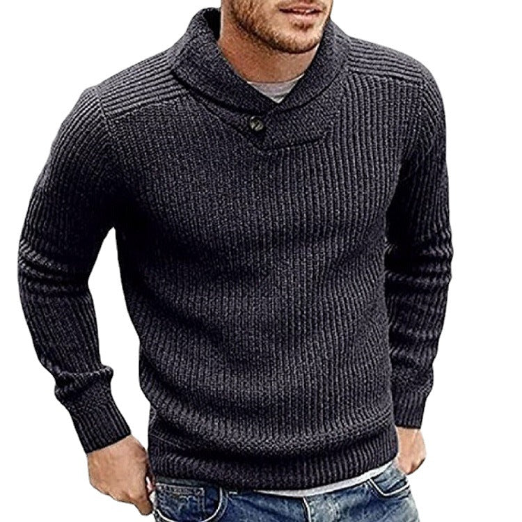 Pull-over à col roulé en grosse maille pour hommes avec détails en bouton Chic und Stil