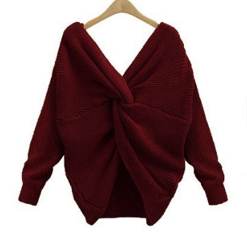 Pull en tricot pour femmes avec un design de dos unique et un décolleté en V profond Chic und Stil