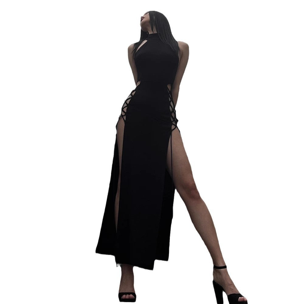 Robe maxi à dos nu pour femmes avec fente latérale et détails en lacet Chic und Stil