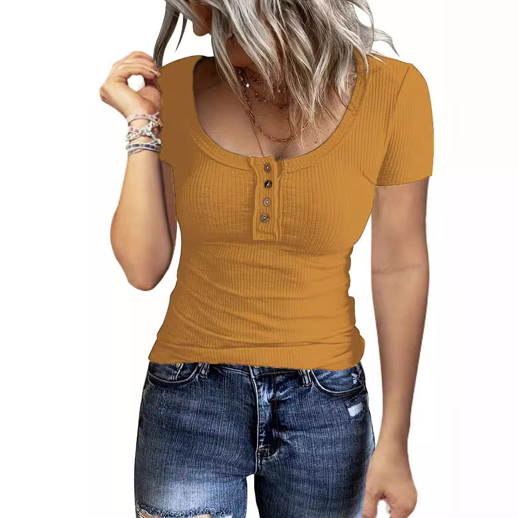 Chemisier ajusté à manches courtes pour femmes avec design à côtes texturé et patte de boutonnage Chic und Stil
