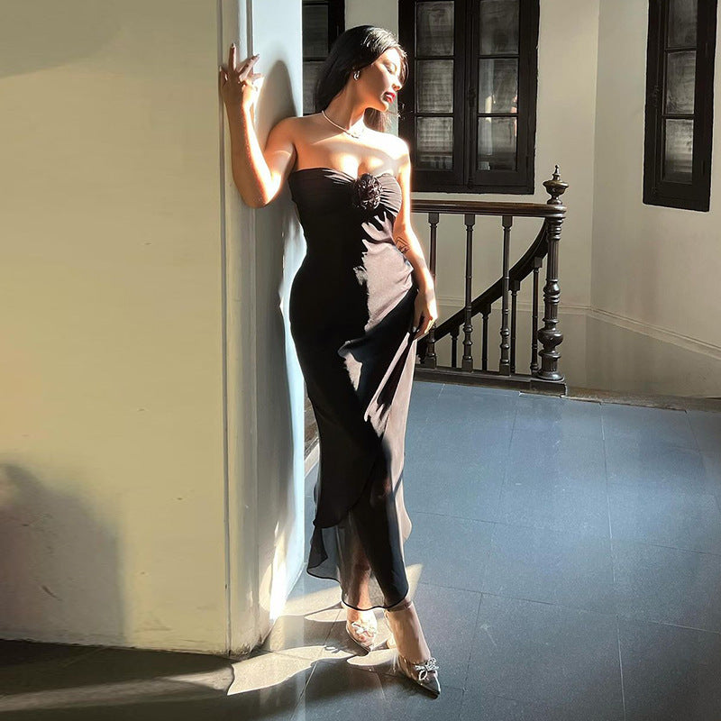 Robe maxi sans bretelles à fleurs ornée Chic und Stil