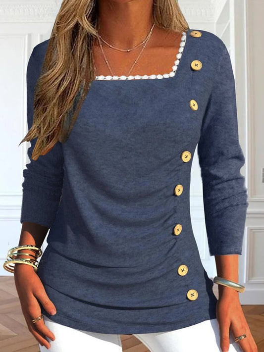 Chemise à manches longues pour femmes avec design de boutons décoratifs et décolleté bateau Chic und Stil