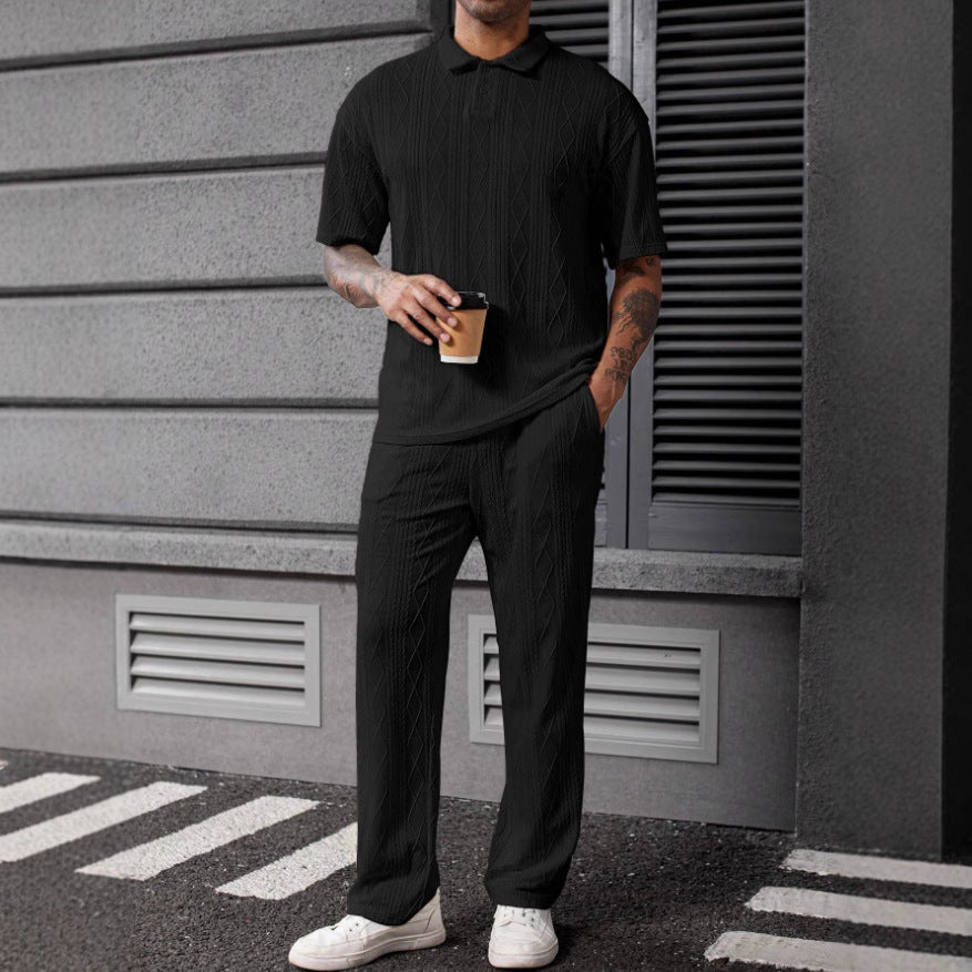 Hommes Ensemble polo en tricot câblé confortable et pantalon Chic und Stil