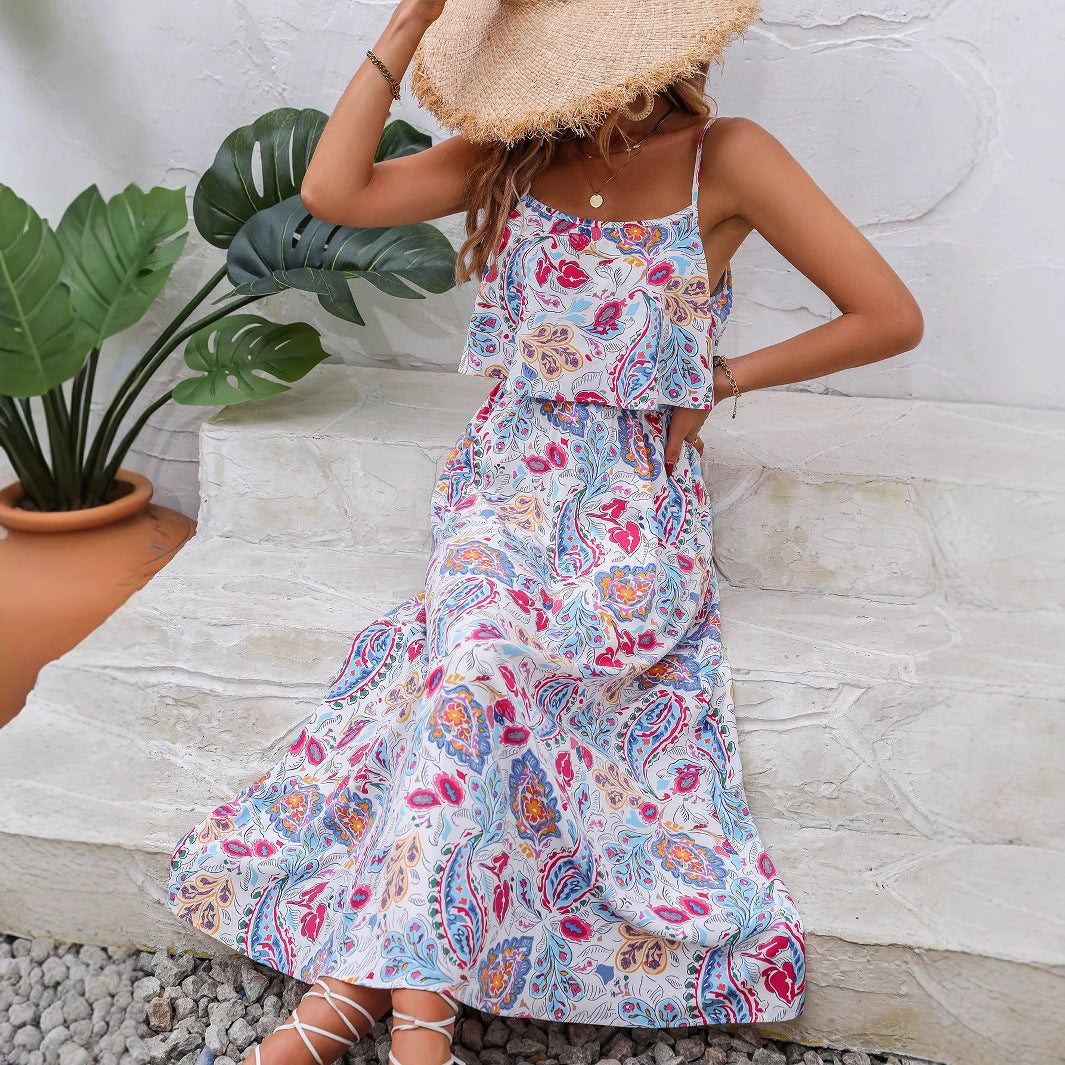 Robe maxi femme avec ourlet asymétrique et design floral Chic und Stil