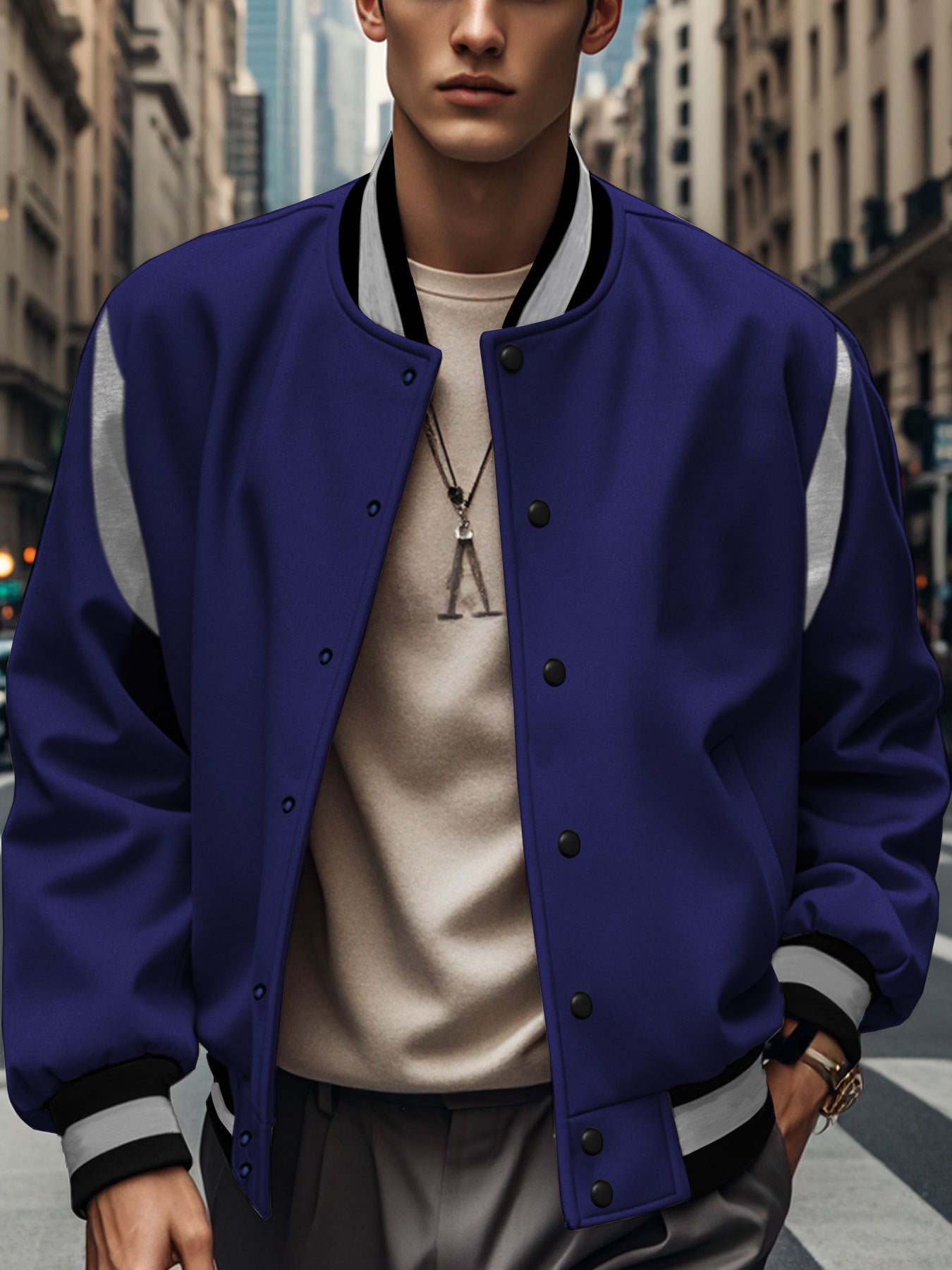 Veste bomber sportive pour homme avec des manches contrastées et des boutons de haute qualité Chic und Stil
