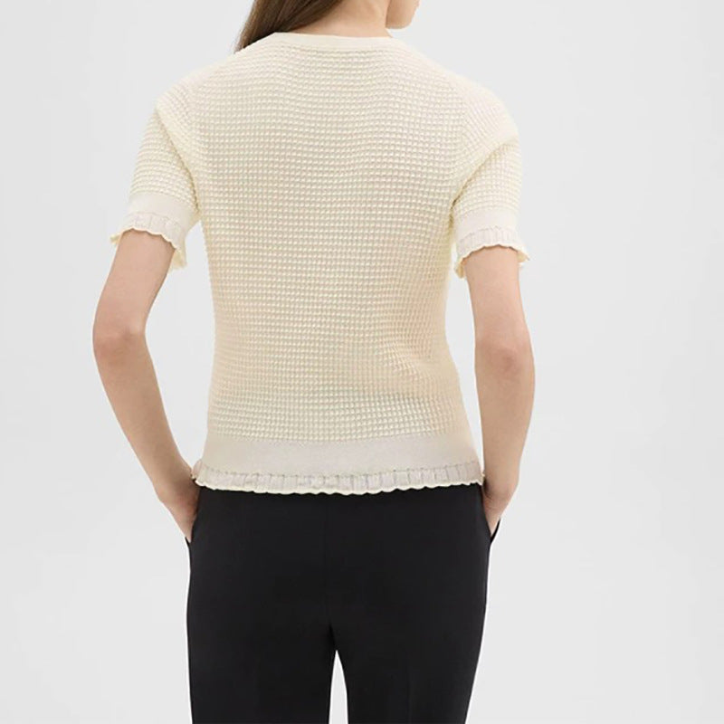 Haut à manches courtes en tricot texturé Chic und Stil pour femmes