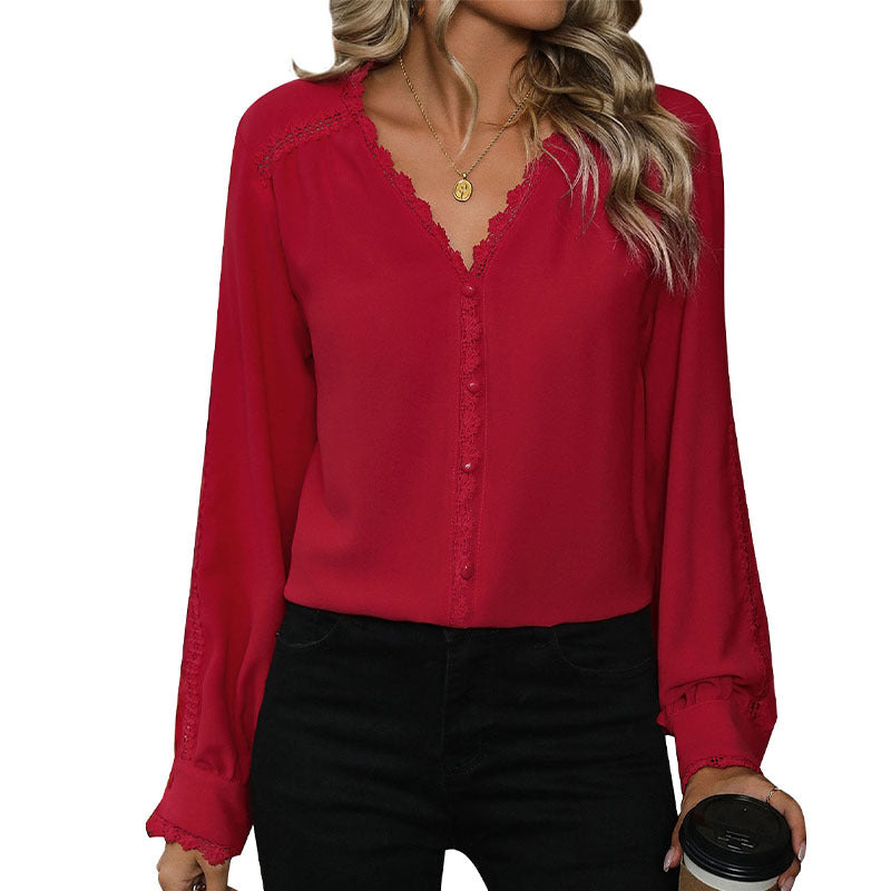 Blouse élégante pour femmes avec des accents en dentelle et patte de boutonnage Chic und Stil