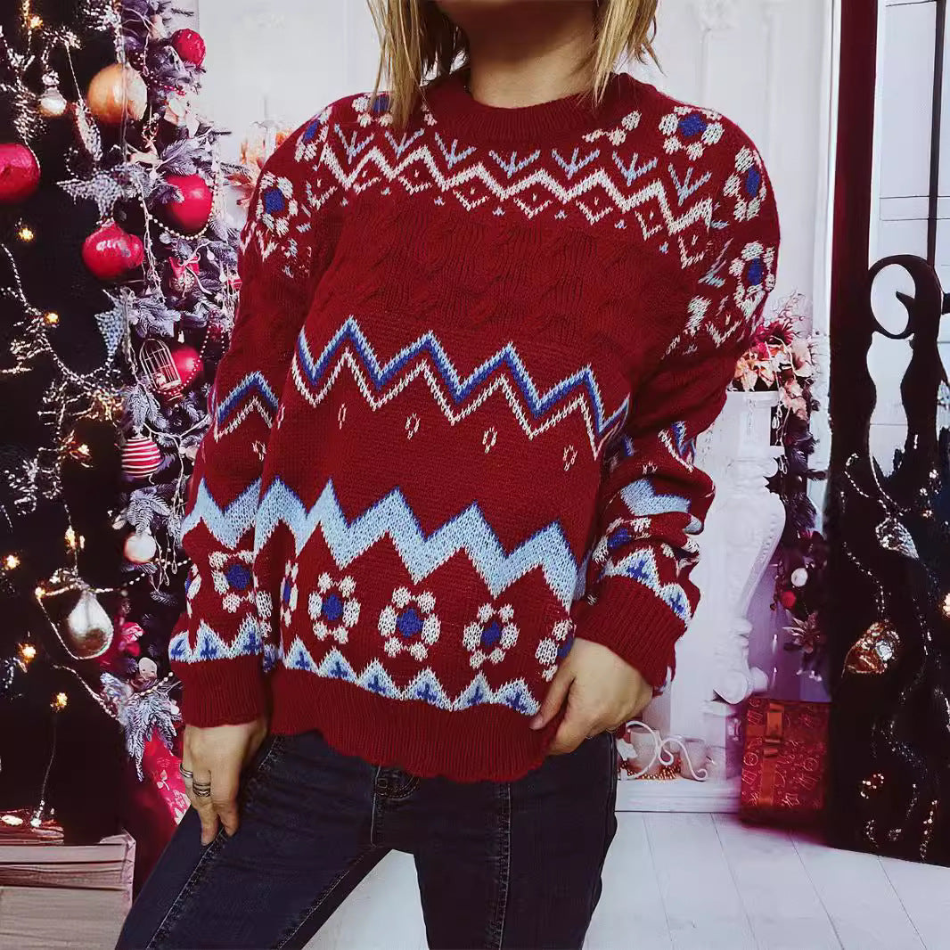 Pull en tricot élégant pour femmes avec motif nordique Chic und Stil