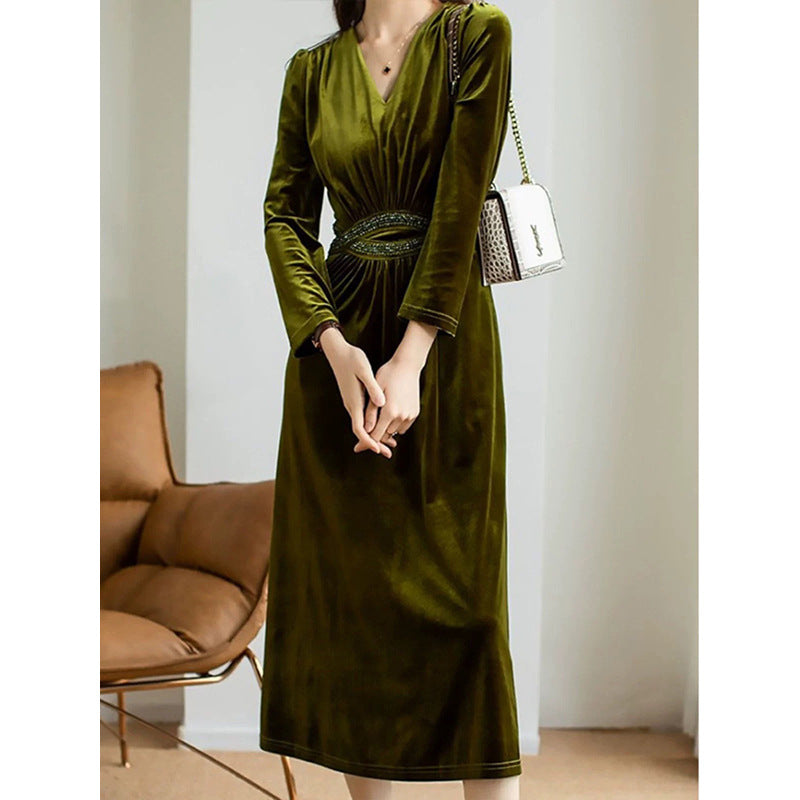 Robe Maxi en Velours Élégant pour Femme avec Taille Embellie Chic und Stil