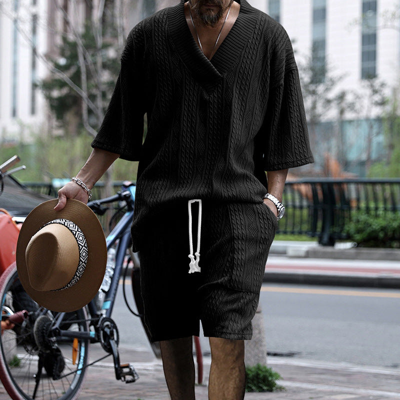 Hommes ensemble tricot décontracté à col en V avec coupe ample Chic und Stil