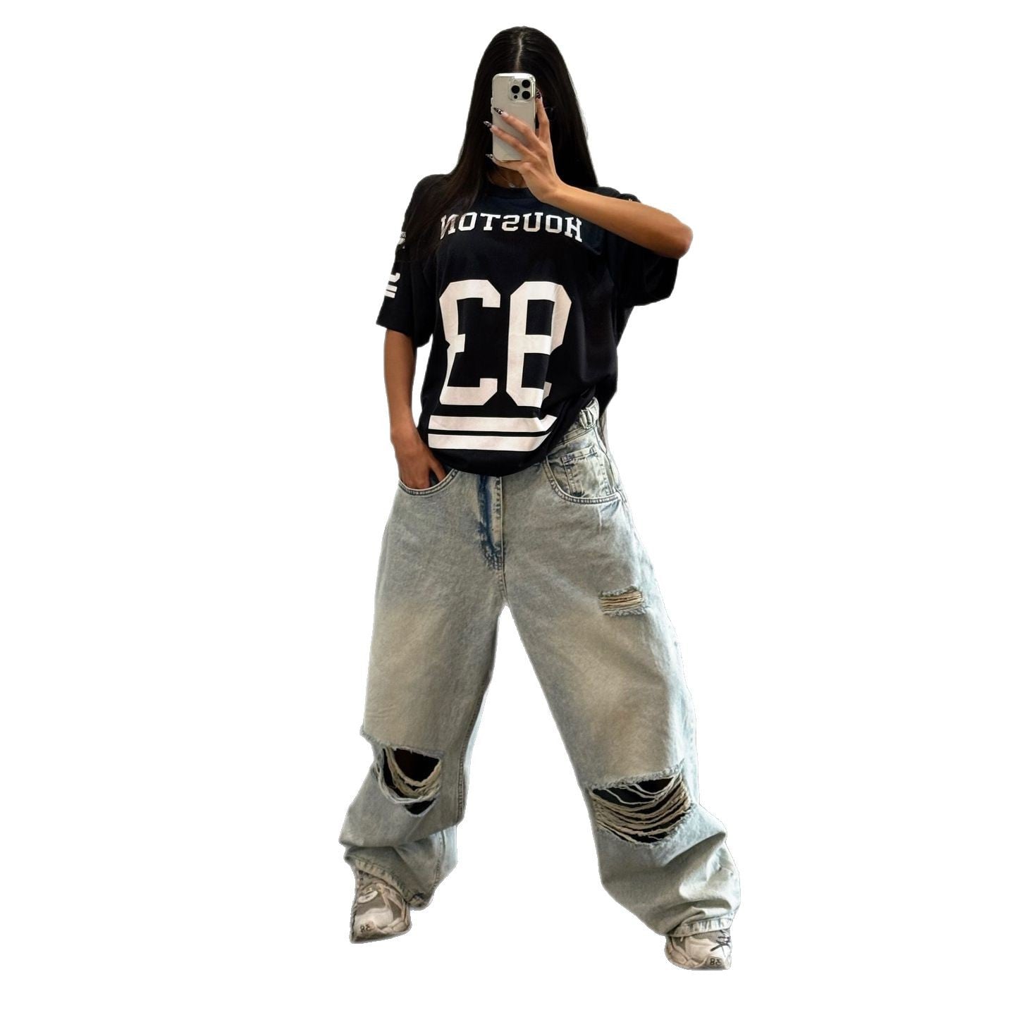 Pantalon cargo femmes avec une coupe décontractée et des détails de déchirure frappants Chic und Stil