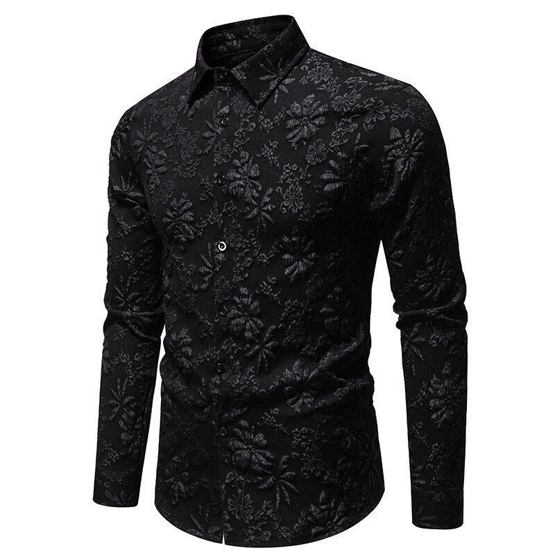 Chemise à manches longues pour hommes avec broderie florale riche en détails Chic und Stil