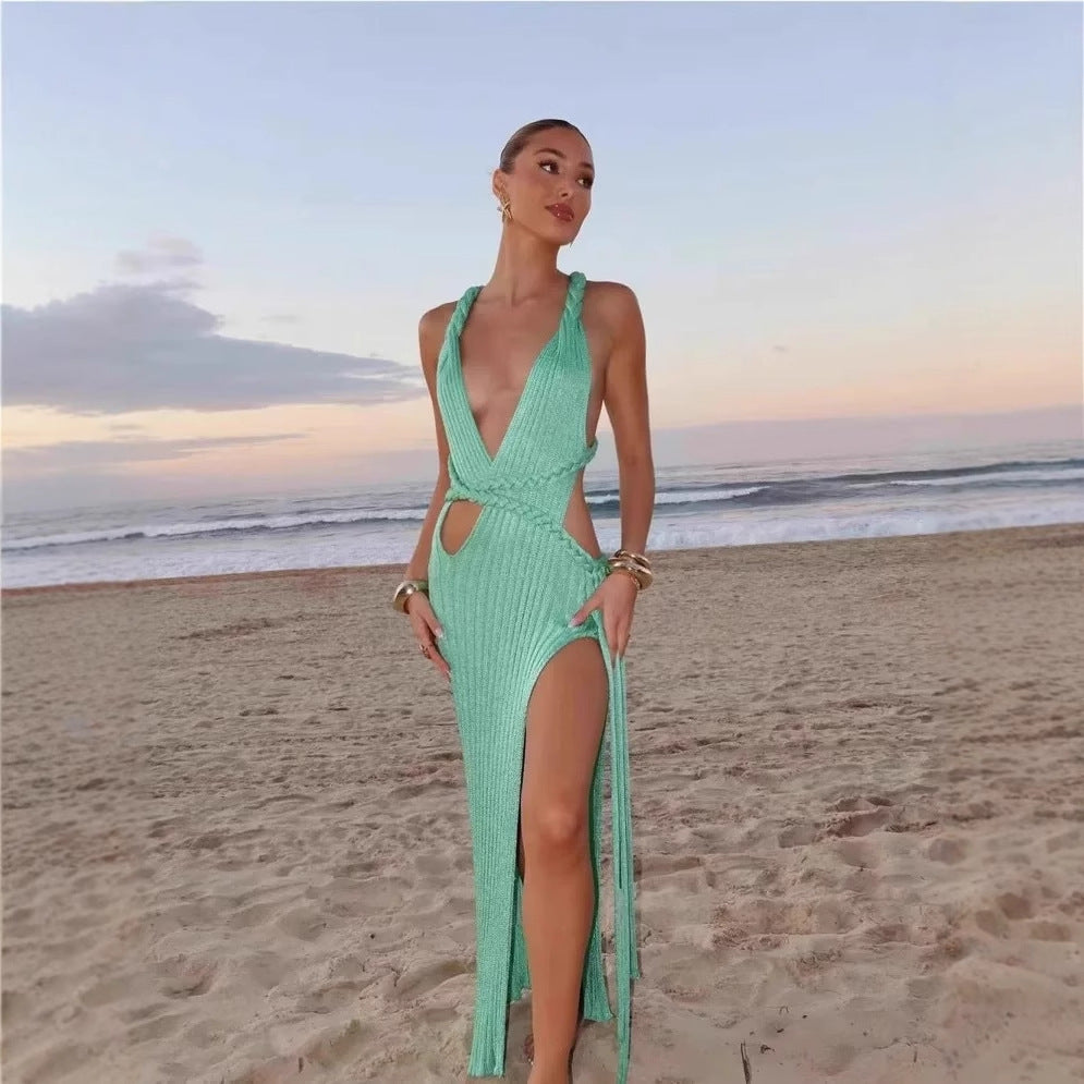Robe maxi femme avec détail tissé au dos et taille élastique Chic und Stil