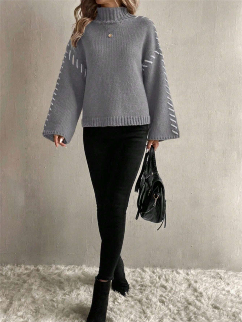 Pull en knit pour femmes avec des manches larges et un col montant Chic und Stil