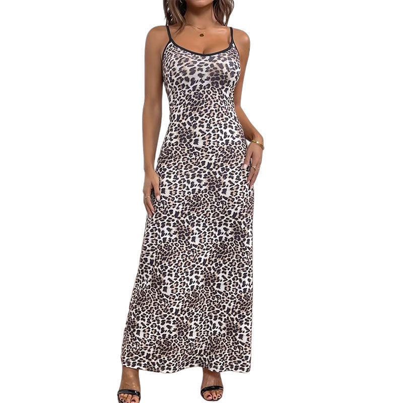 Robe maxi à imprimé léopard pour femmes avec bretelles réglables Chic und Stil