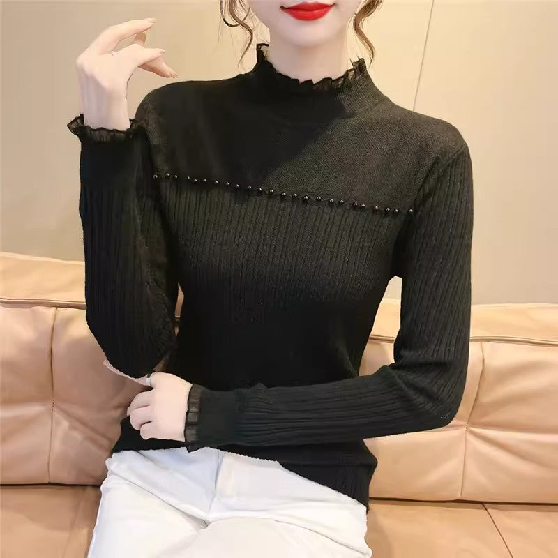 Dames pull en tricot élégant avec inserts transparents et détails en volants Chic und Stil