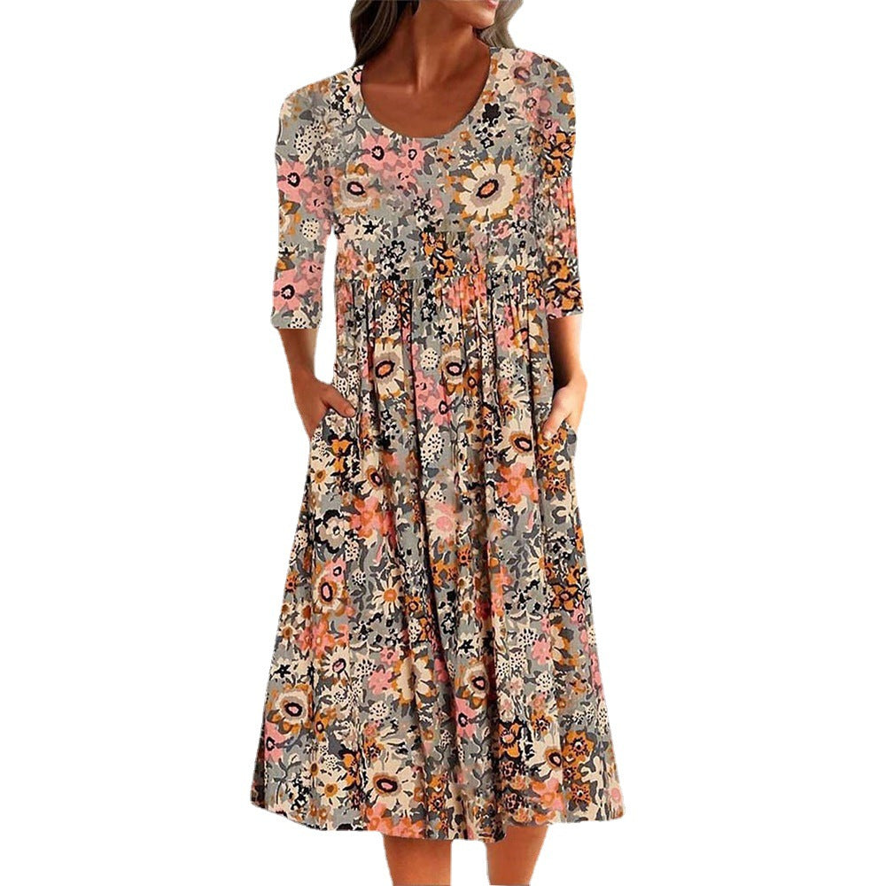 Robe midi florale fluide pour femmes chic et stylée