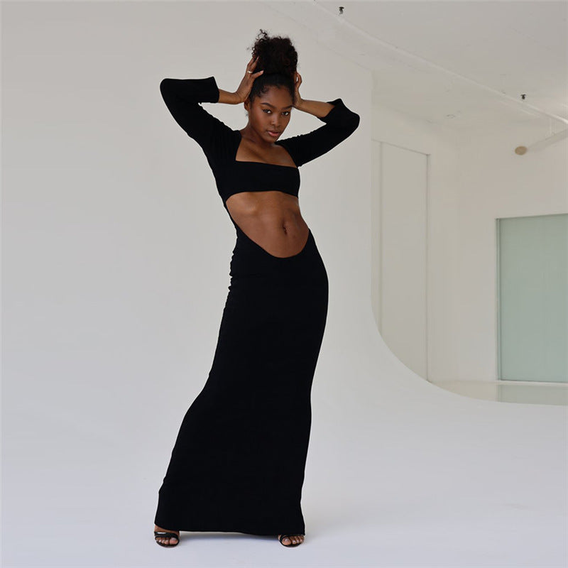 Robe maxi à découpe pour femmes avec manches longues et coupe ajustée Chic und Stil