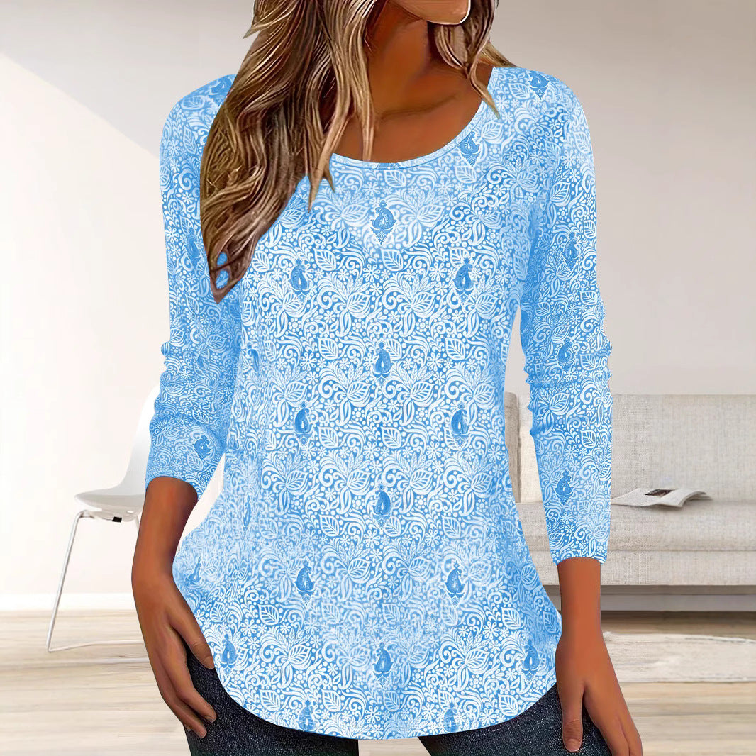 Blouse femme simple à manches longues avec design floral et encolure ronde Chic und Stil