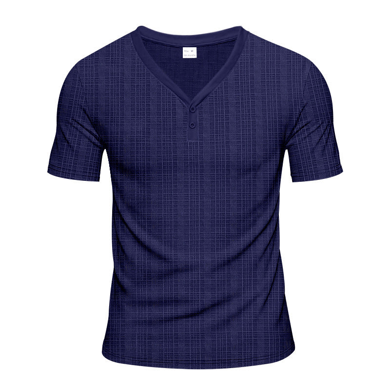T-shirt Henley à manches courtes pour hommes avec design de structure géométrique et décolleté en V tendance Chic und Stil