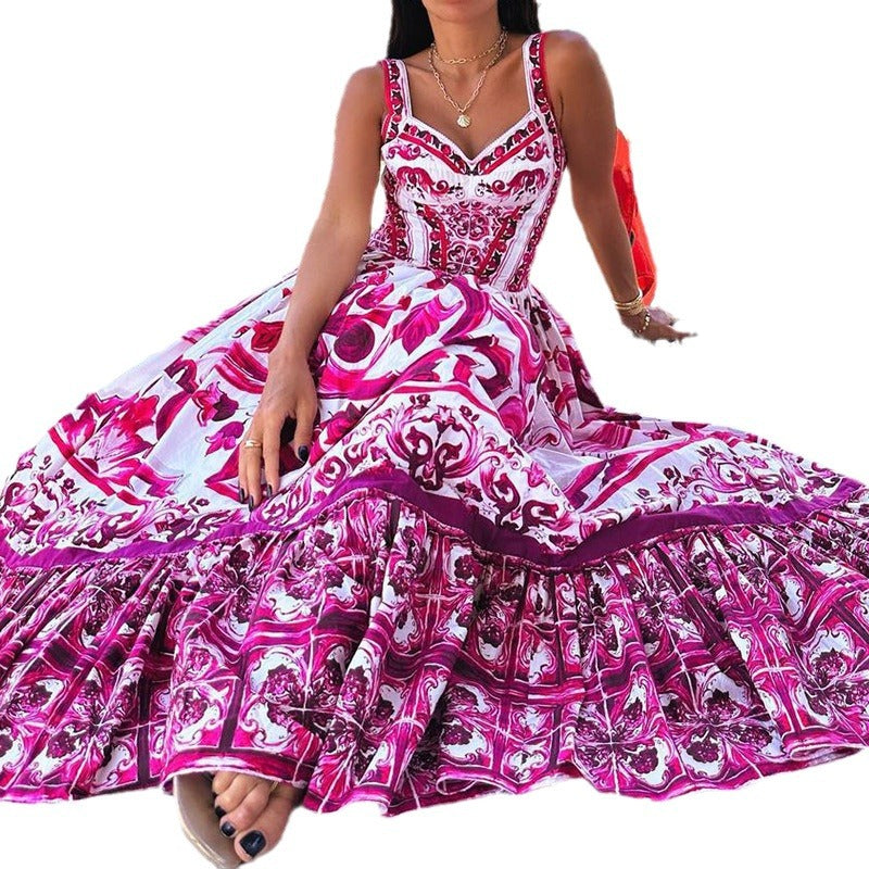 Robe maxi élégante pour dames avec un design de volants ludique et des motifs luxuriants Chic und Stil