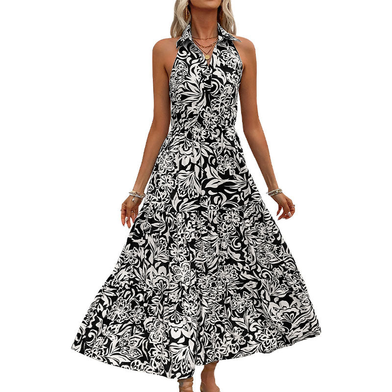 Robe maxi col en V à imprimé floral pour femmes avec jupe fluide Chic und Stil