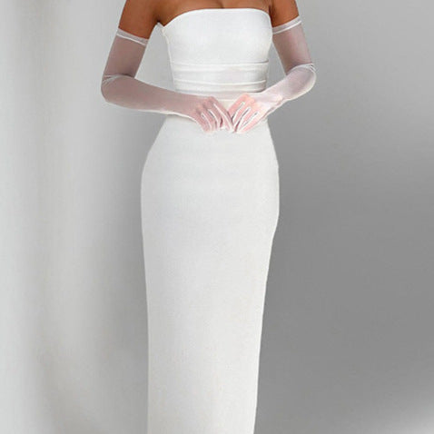Robe Maxi sans bretelles pour femmes avec accents de manches transparentes et coupe ajustée Chic und Stil