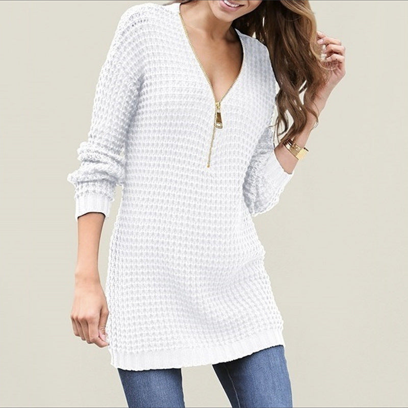 Pull en grandes mailles pour femmes avec fermeture éclair moderne et coupe décontractée Chic und Stil