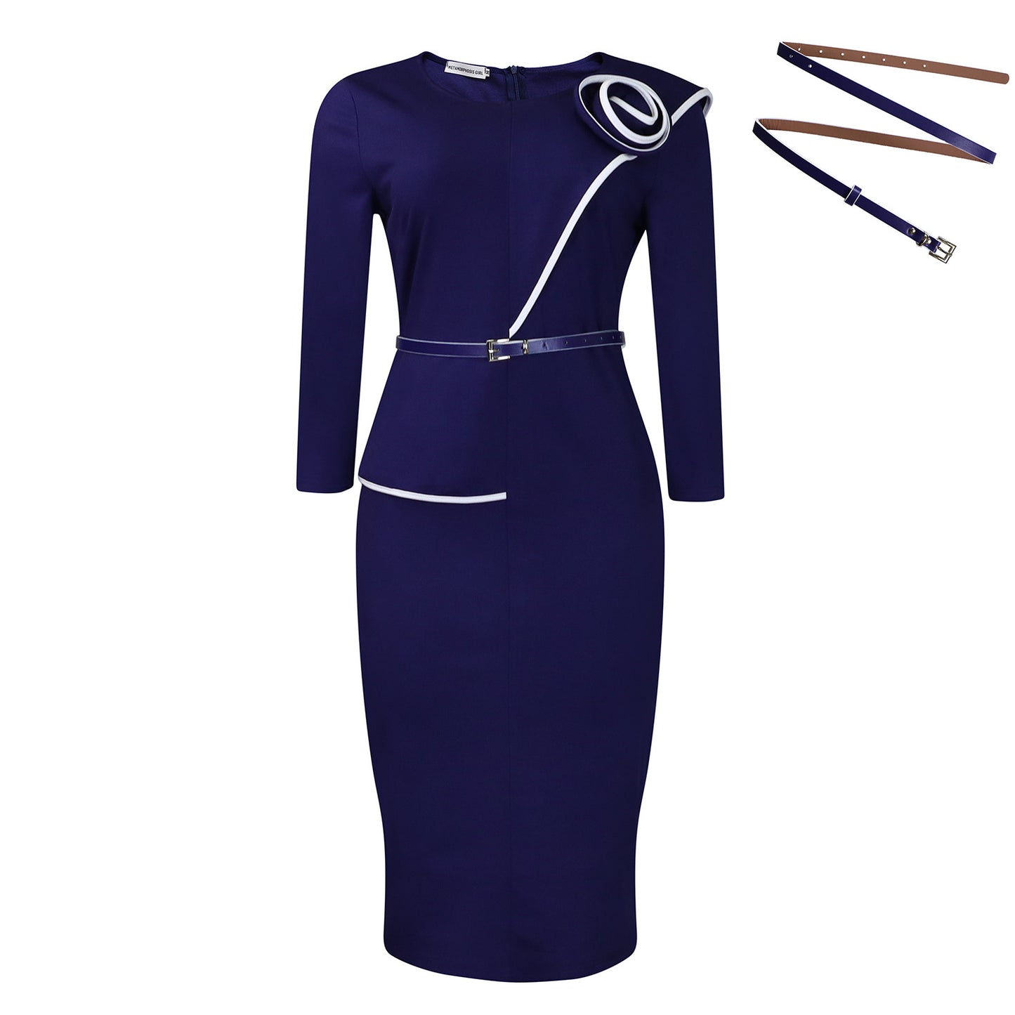 Robes pour femmes Robe crayon élégante avec des détails contrastés asymétriques et une ceinture cintrée Chic und Stil