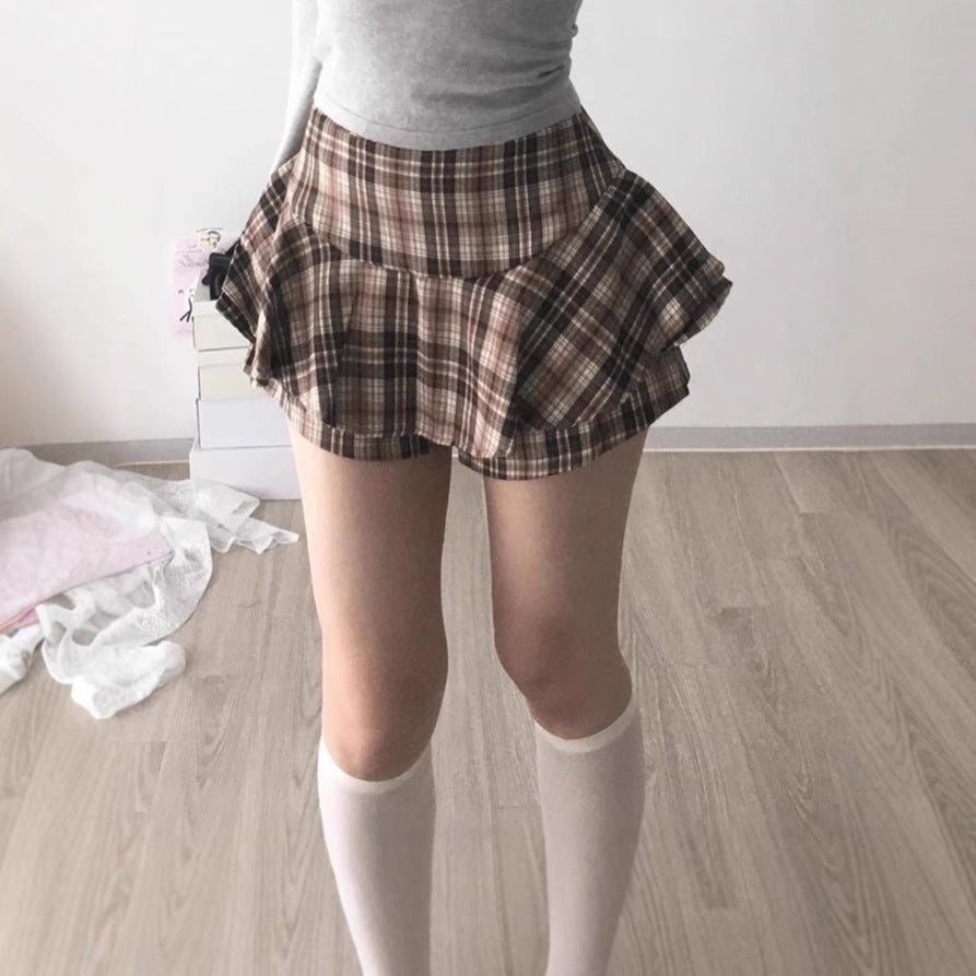 Dames Jupe à carreaux ludique avec shorts intégrés et taille haute Chic und Stil