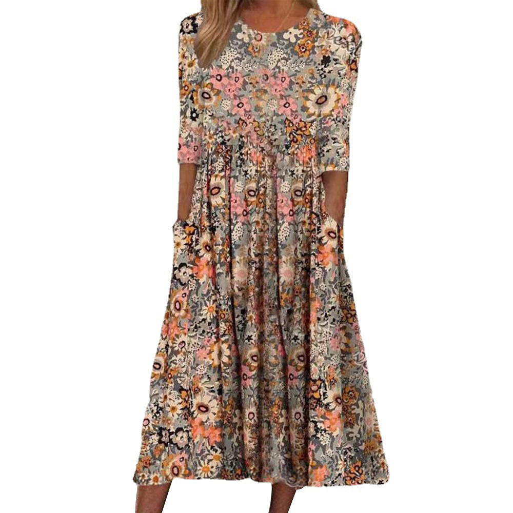 Robe midi florale fluide pour femmes chic et stylée