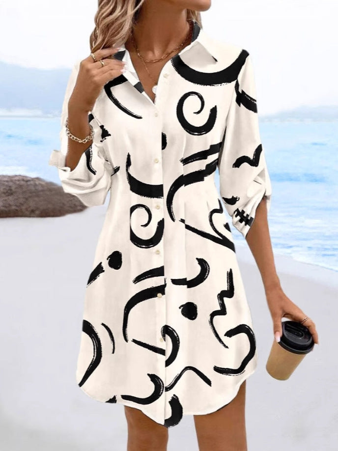 Dames Abstract Print Boutonnés Hemdkleid Chic und Stil