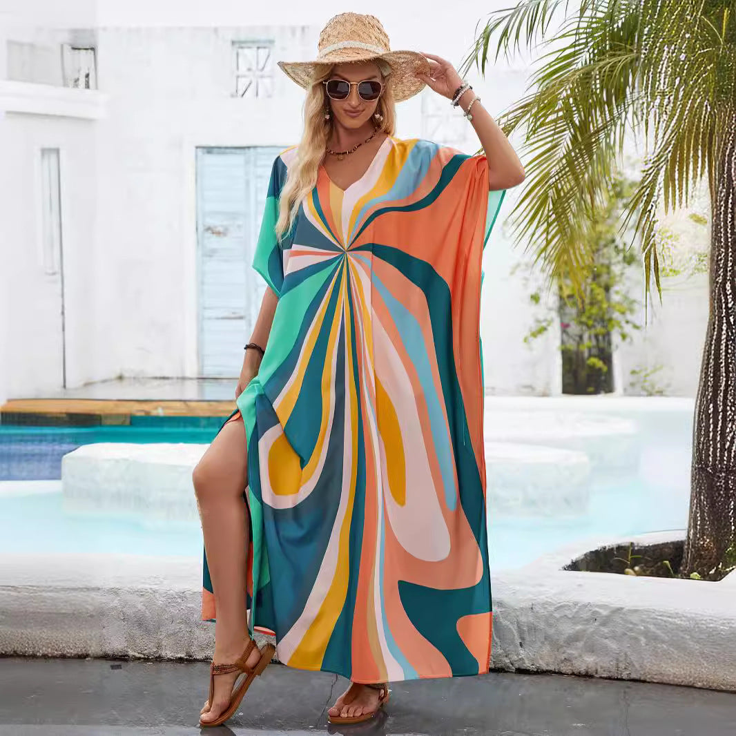 Robe kaftan à motifs vifs Chic und Stil pour femmes