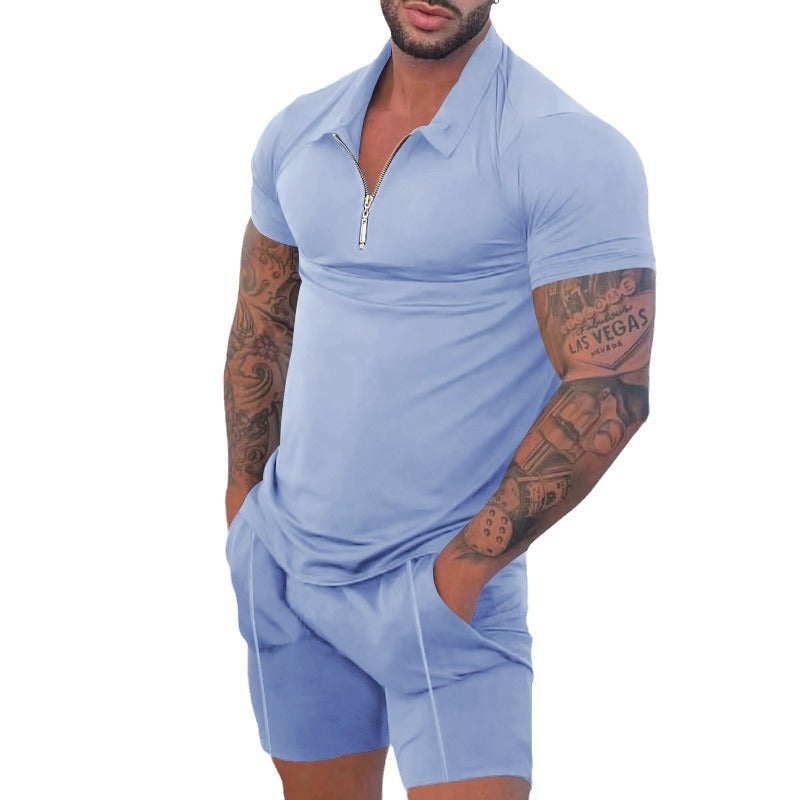 T-shirt de sport pour hommes à manches courtes avec fermeture éclair Chic und Stil